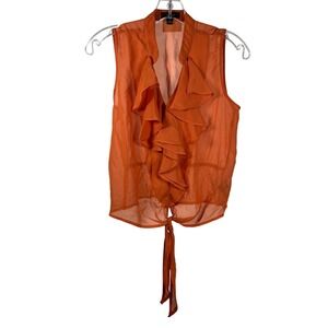 Mine Orange Sheer Ruffle Front Tie Front Sleeveless Blouse Top‎ Womens Size S